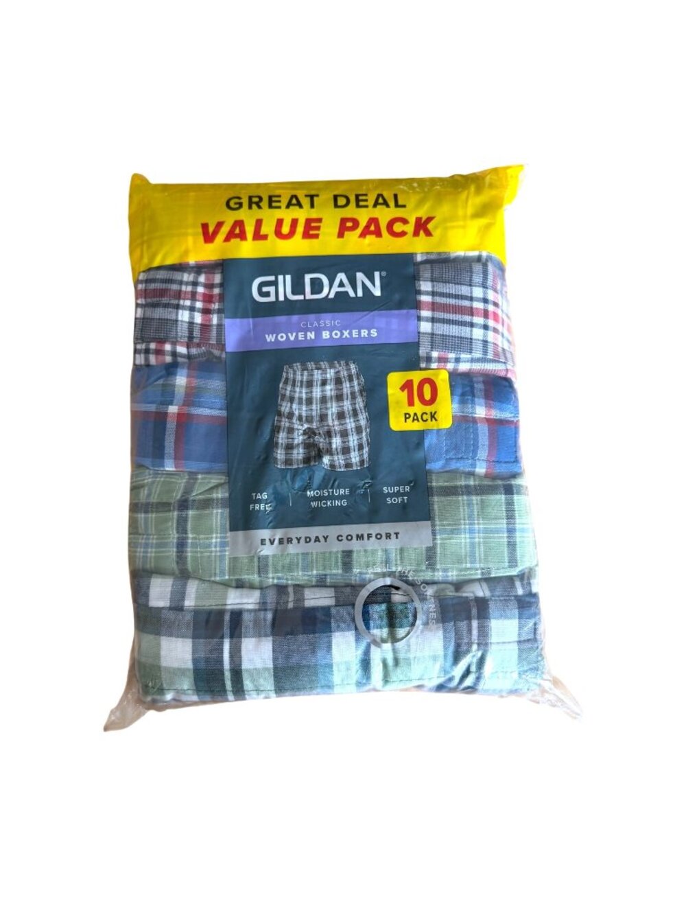 Gildan Woven Boxers 2XL Mens 44"-46" New Tag-Free 10 Pack Relaxed Fit Soft Plaid